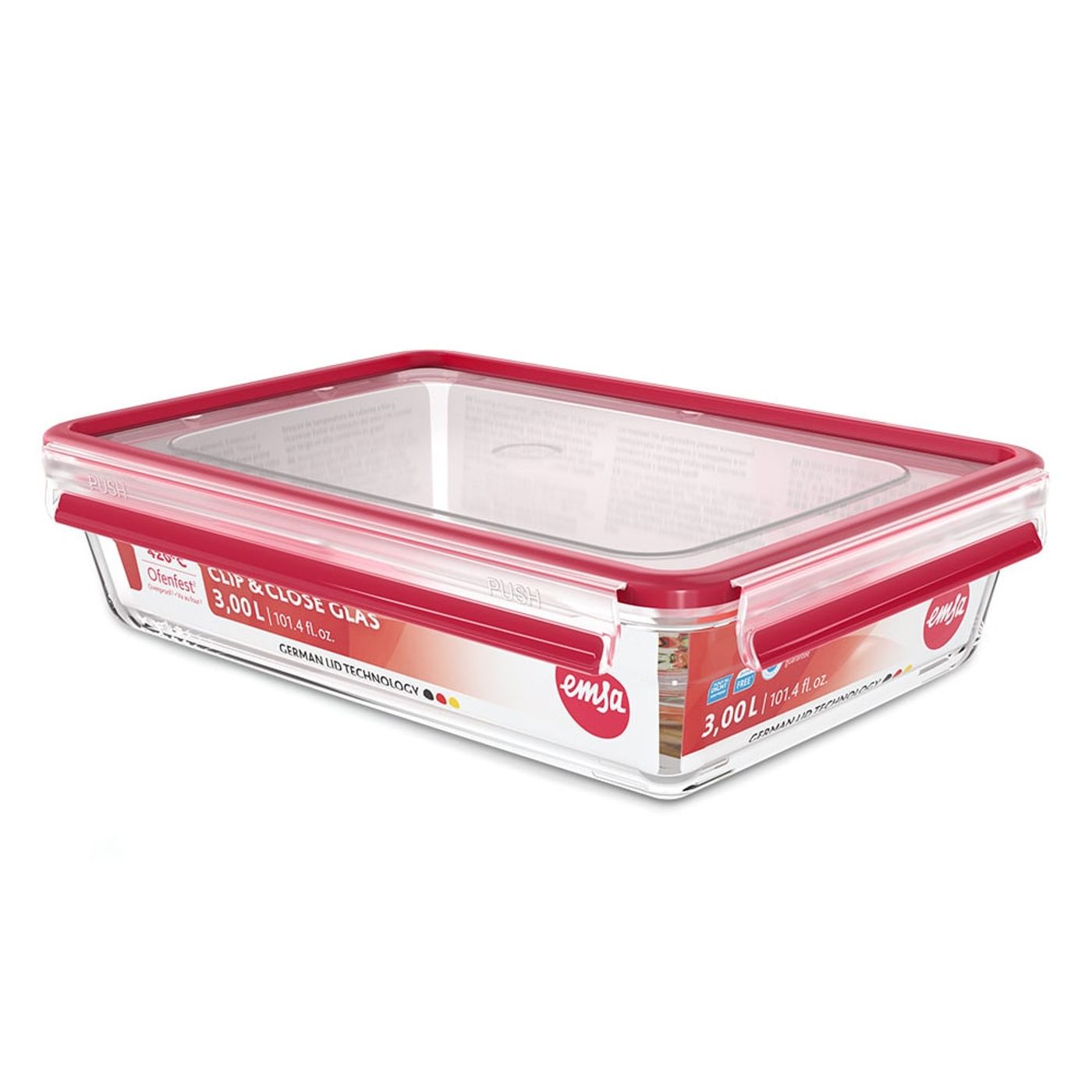 Boîte Clip&Close verre rectangle 3 L